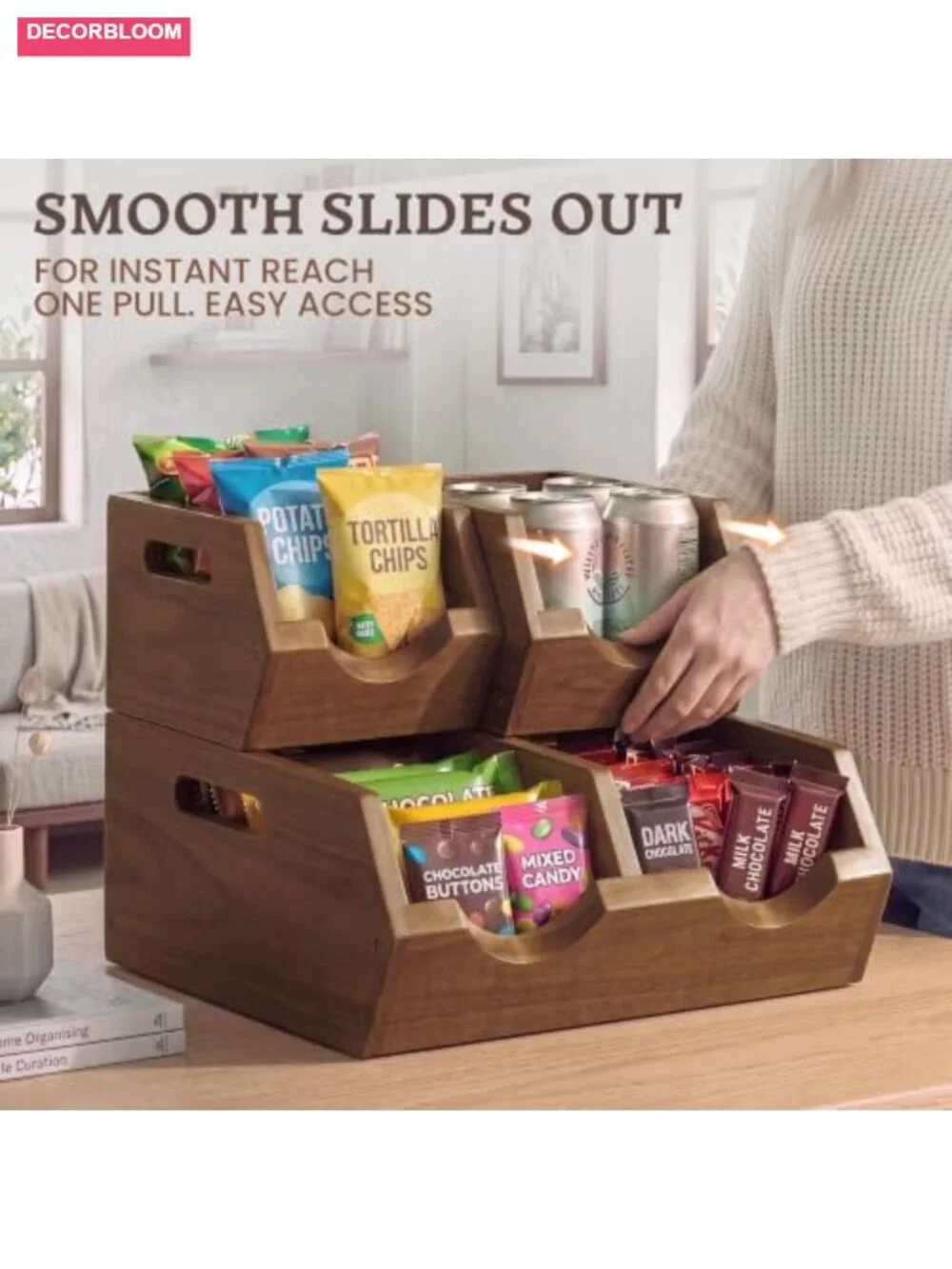 3-Tier Stackable Wood Storage Bin Ventilated Potato Onion Organizer